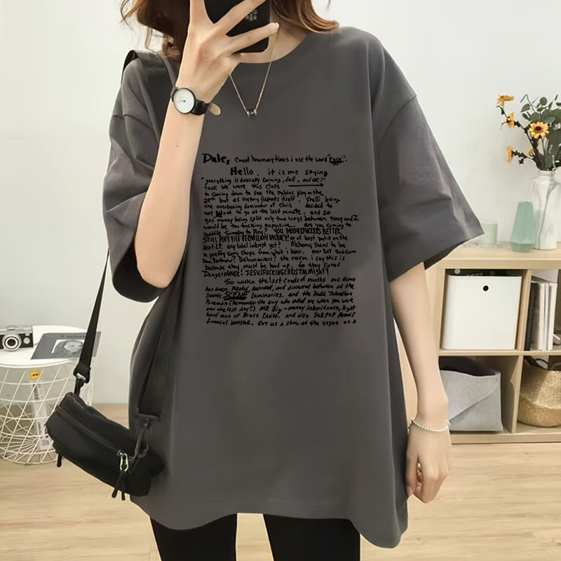 美式大碼寬鬆顯瘦圓領套頭印花短袖t恤-lululam