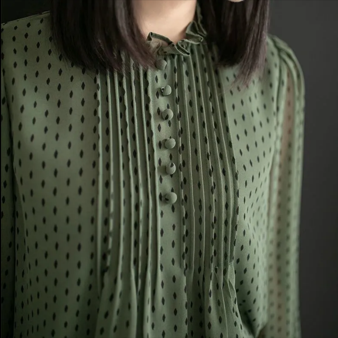 氣質寬鬆長袖時尚洋氣雪紡襯衫-lululam