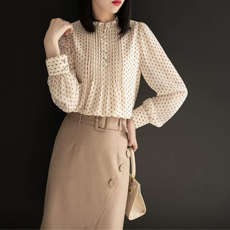 氣質寬鬆長袖時尚洋氣雪紡襯衫-lululam