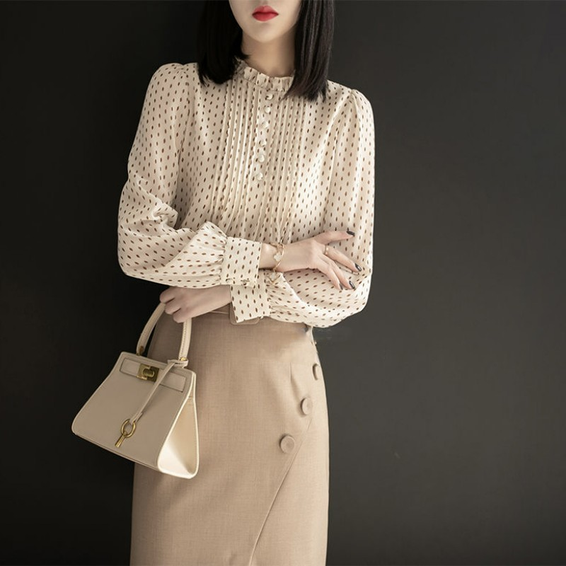 氣質寬鬆長袖時尚洋氣雪紡襯衫-lululam