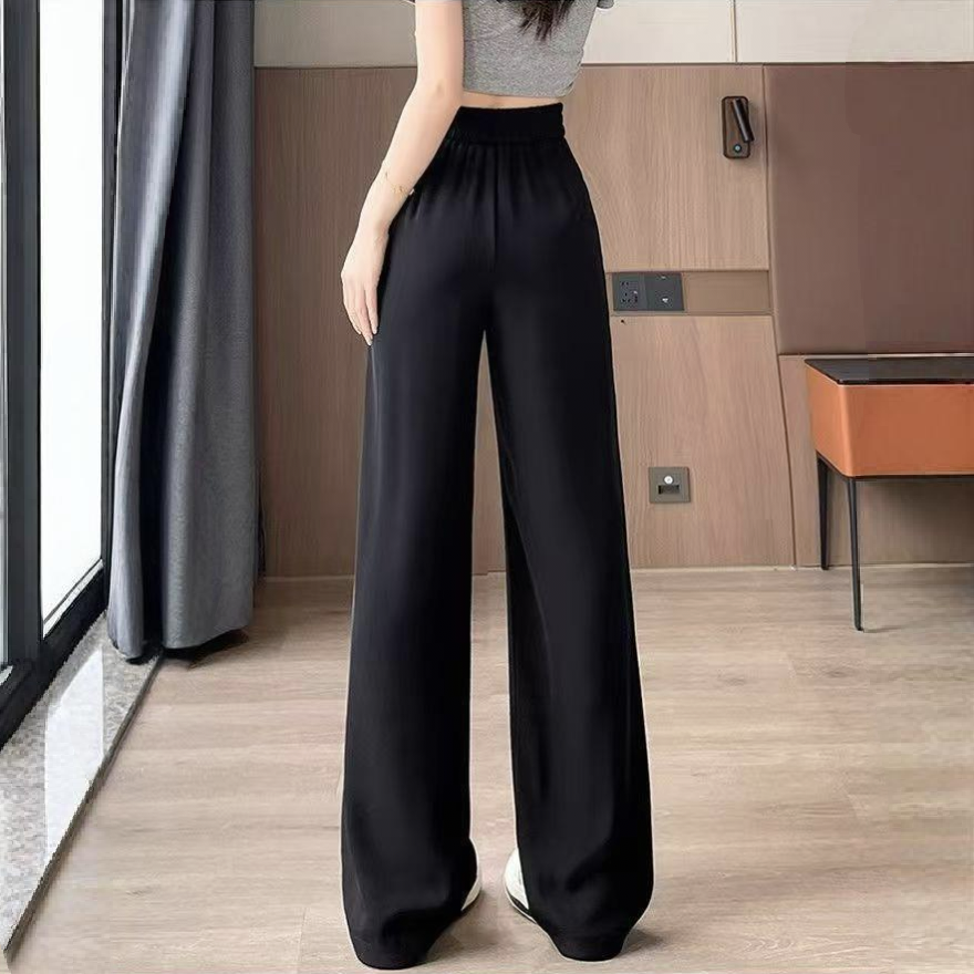 復古鬆弛感百搭高腰直筒垂感休閒闊腿褲-lululam