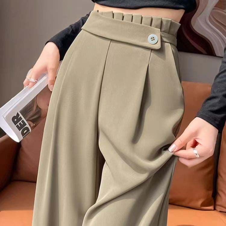 復古鬆弛感百搭高腰直筒垂感休閒闊腿褲-lululam