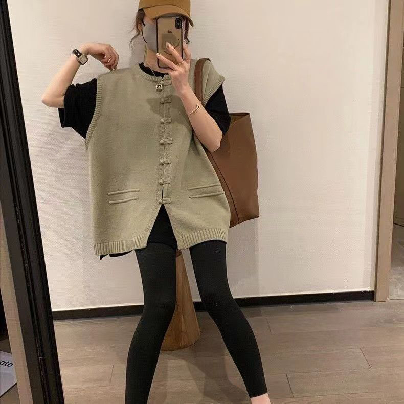韓版慵懶風寬鬆無袖背心遮肉針織馬甲-lululam
