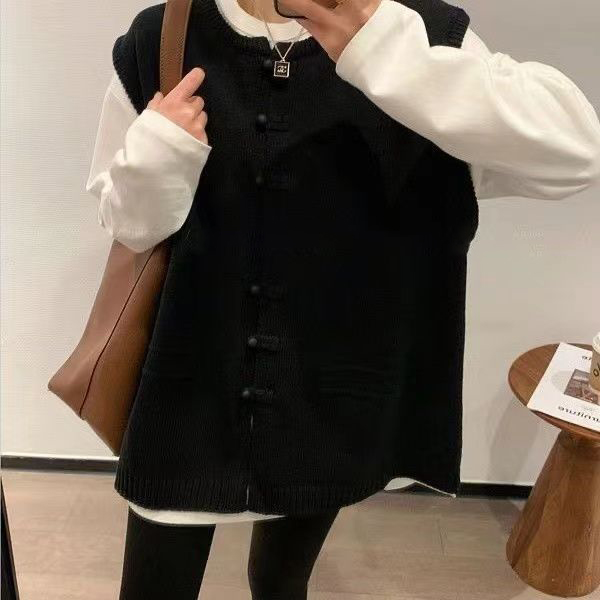 韓版慵懶風寬鬆無袖背心遮肉針織馬甲-lululam