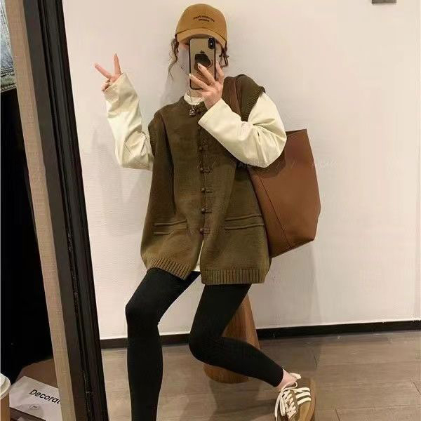 韓版慵懶風寬鬆無袖背心遮肉針織馬甲-lululam