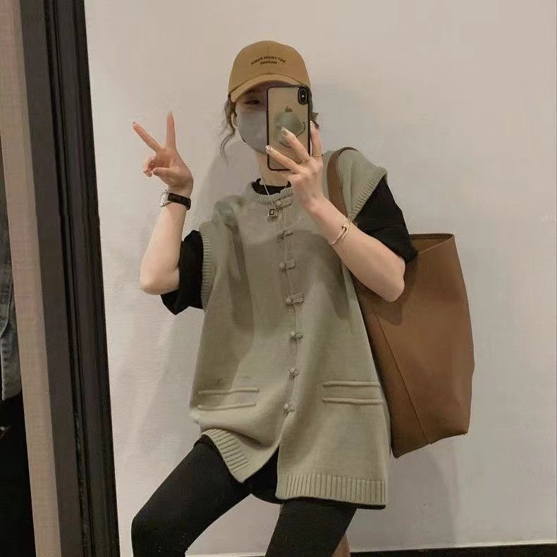 韓版慵懶風寬鬆無袖背心遮肉針織馬甲-lululam
