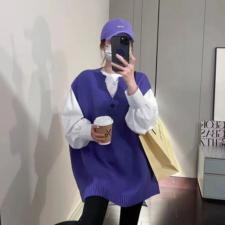 韓版慵懶風寬鬆無袖背心遮肉針織馬甲-lululam