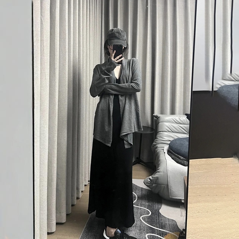 韓版寬鬆休閑中長款外套薄款毛衣針織開衫-lululam