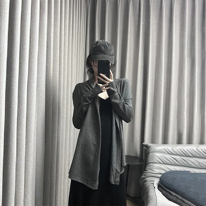 韓版寬鬆休閑中長款外套薄款毛衣針織開衫-lululam