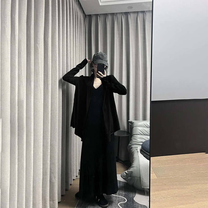 韓版寬鬆休閑中長款外套薄款毛衣針織開衫-lululam