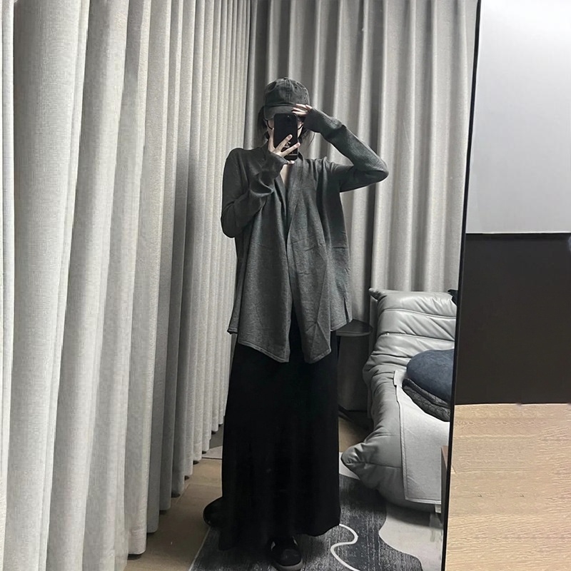 韓版寬鬆休閑中長款外套薄款毛衣針織開衫-lululam