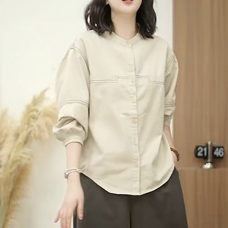 時尚明線設計顯瘦洋氣減齡休閑長袖襯衫-lululam