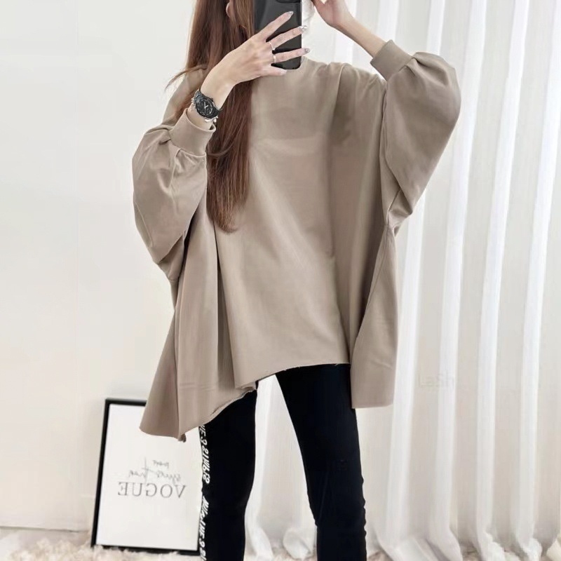 大碼多巴胺寬鬆休閒顯瘦不規則衛衣-lululam