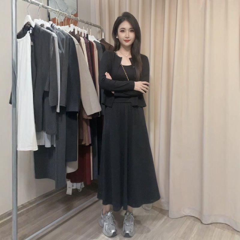 【單件/套裝】高級感韓系氣質針織開衫+吊帶+半身裙/褲子三件套-lululam