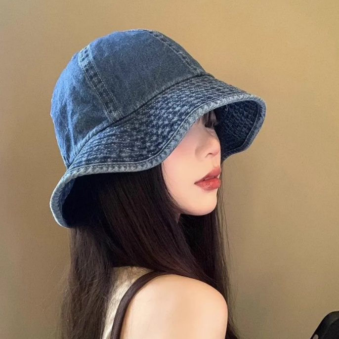 大頭圍遮陽防曬盆帽百搭顯臉牛仔漁夫帽-lululam