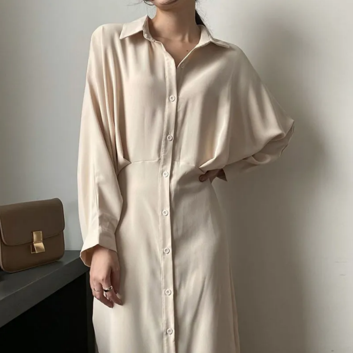 法式收腰顯瘦氣質超仙森系寬鬆洋裝-lululam