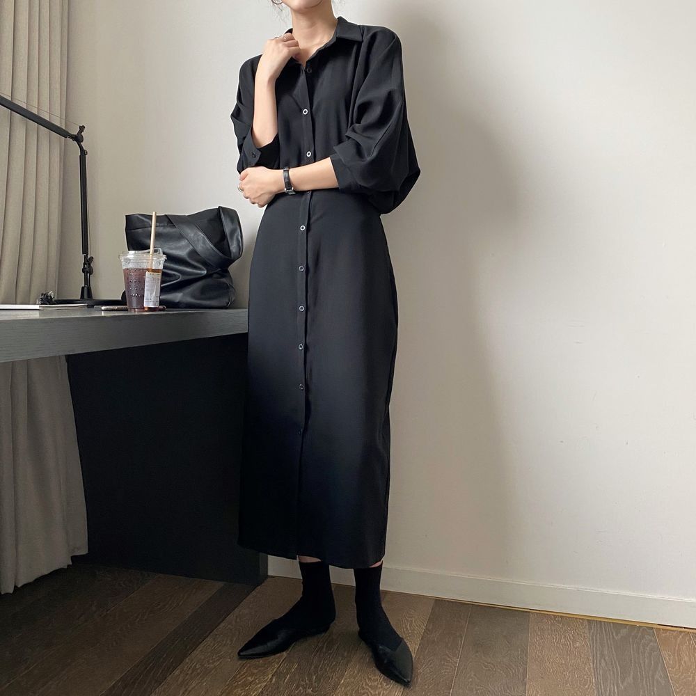 法式收腰顯瘦氣質超仙森系寬鬆洋裝-lululam