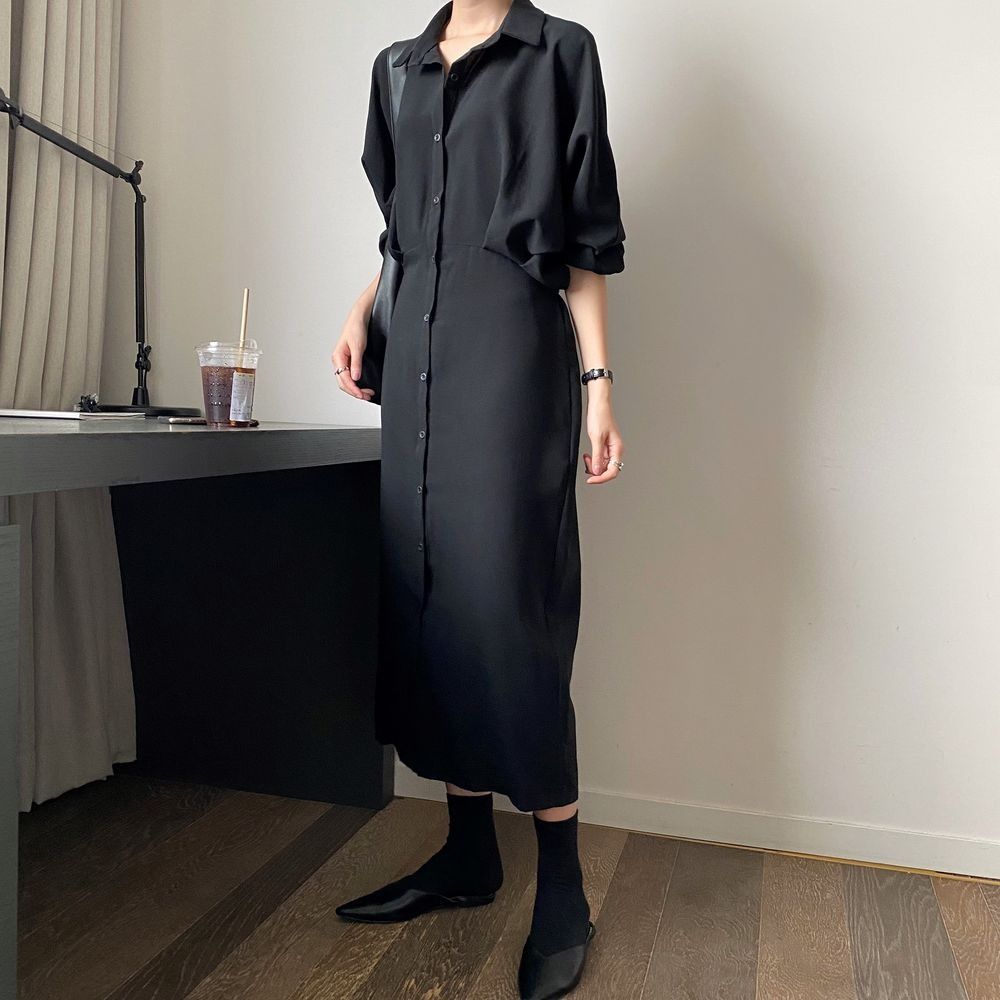 法式收腰顯瘦氣質超仙森系寬鬆洋裝-lululam