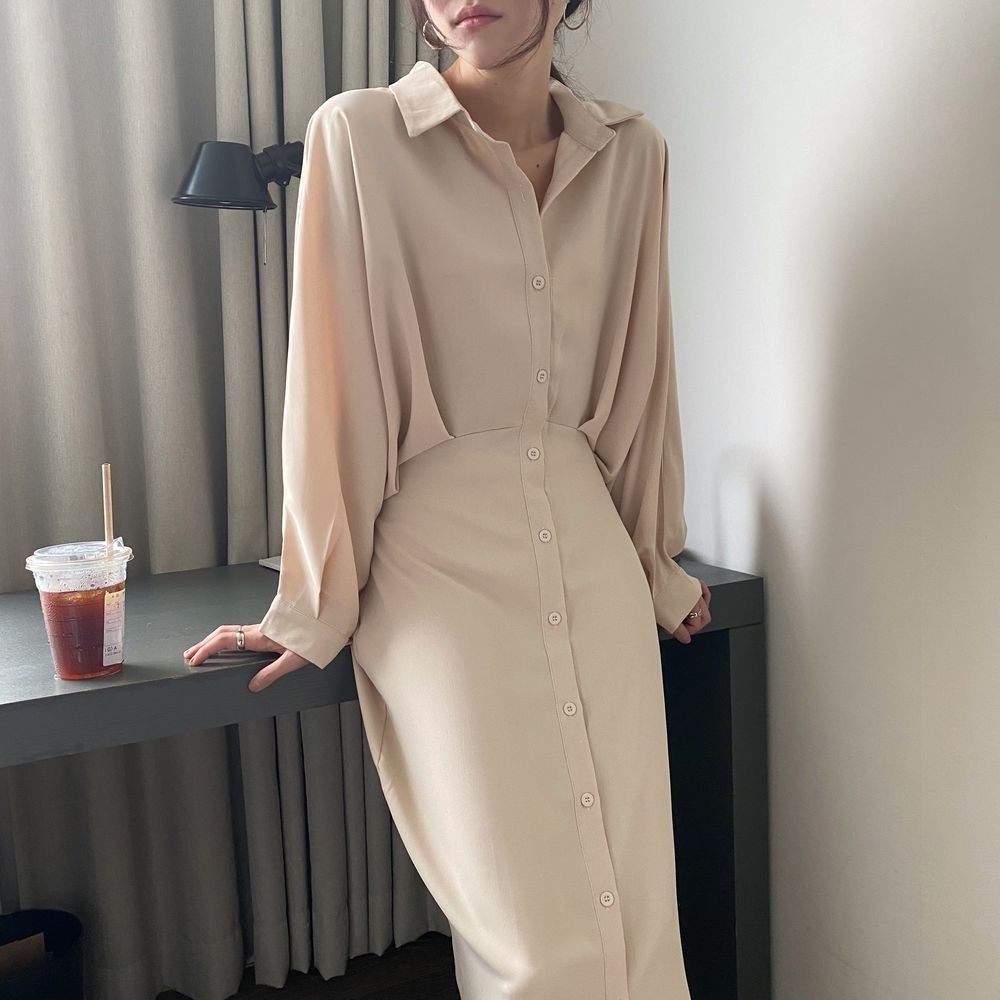 法式收腰顯瘦氣質超仙森系寬鬆洋裝-lululam