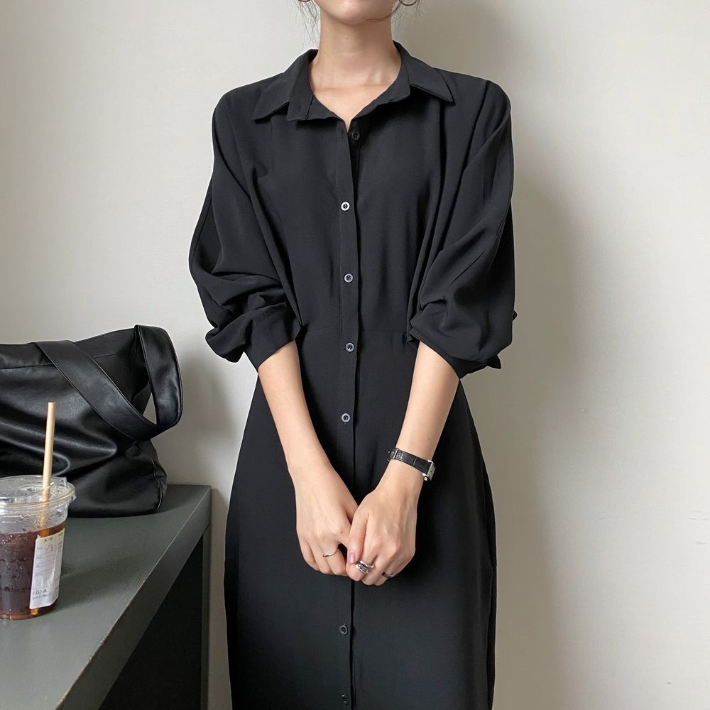 法式收腰顯瘦氣質超仙森系寬鬆洋裝-lululam