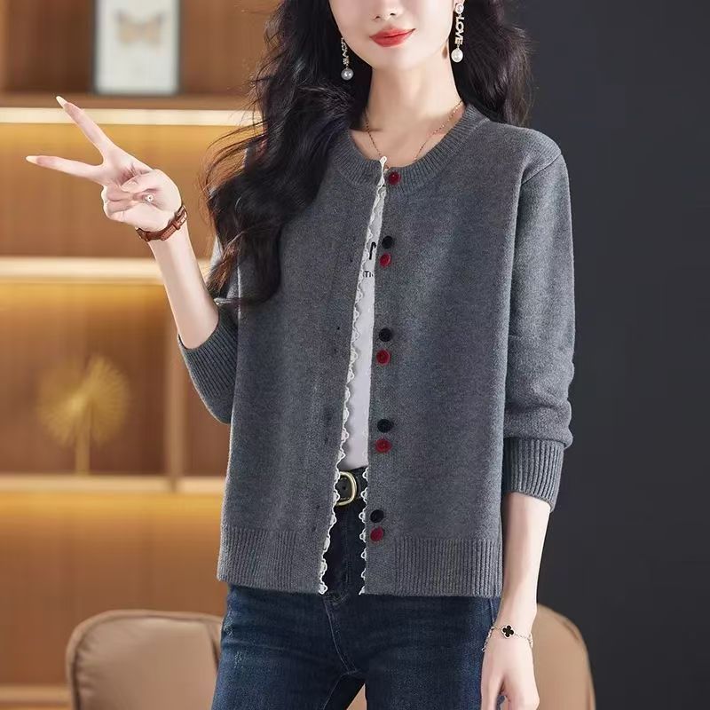 氣質百搭休閒寬松洋氣圓領針織開衫-lululam