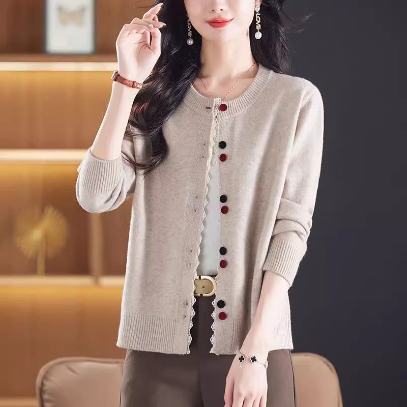 氣質百搭休閒寬松洋氣圓領針織開衫-lululam