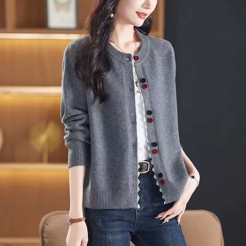 氣質百搭休閒寬松洋氣圓領針織開衫-lululam