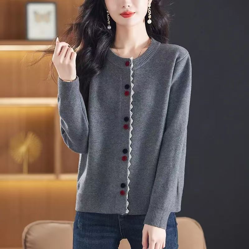 氣質百搭休閒寬松洋氣圓領針織開衫-lululam