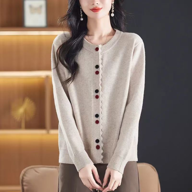 氣質百搭休閒寬松洋氣圓領針織開衫-lululam