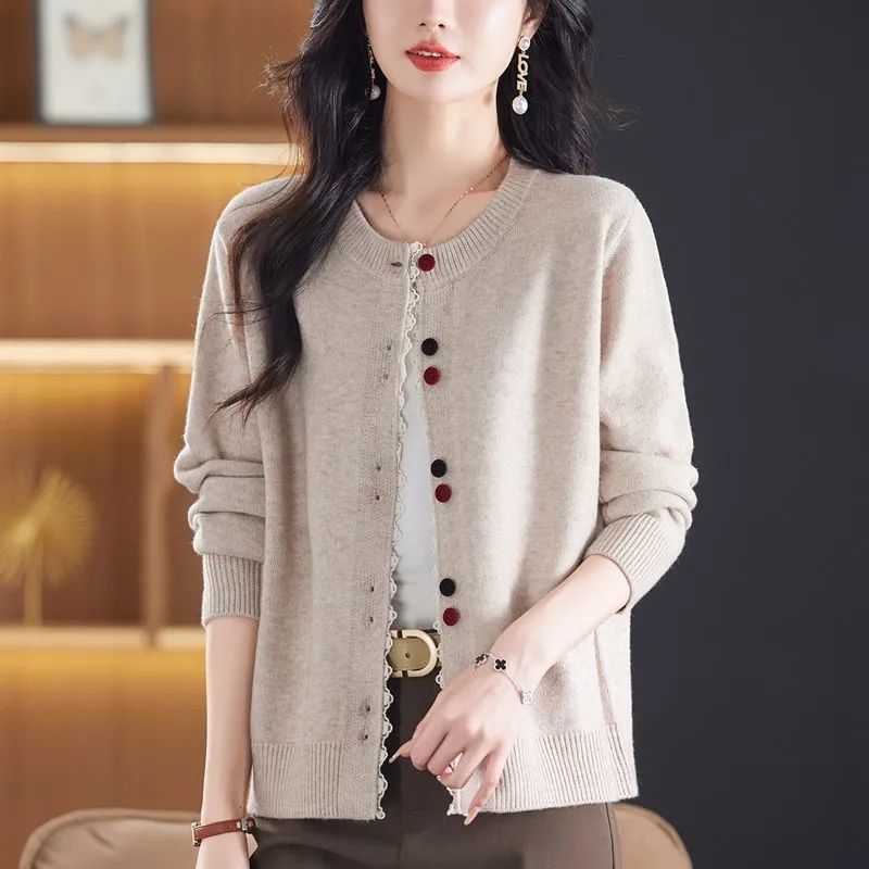 氣質百搭休閒寬松洋氣圓領針織開衫-lululam