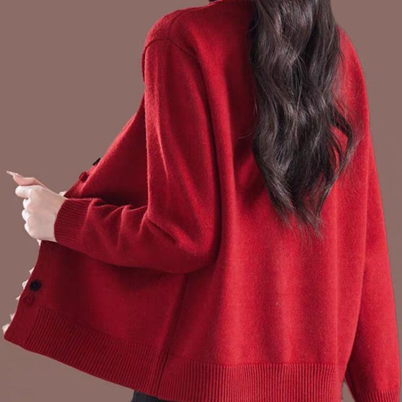 氣質百搭休閒寬松洋氣圓領針織開衫-lululam