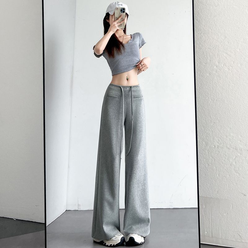 美式微喇高腰顯瘦垂感休閑衛褲慵懶闊腿褲-lululam