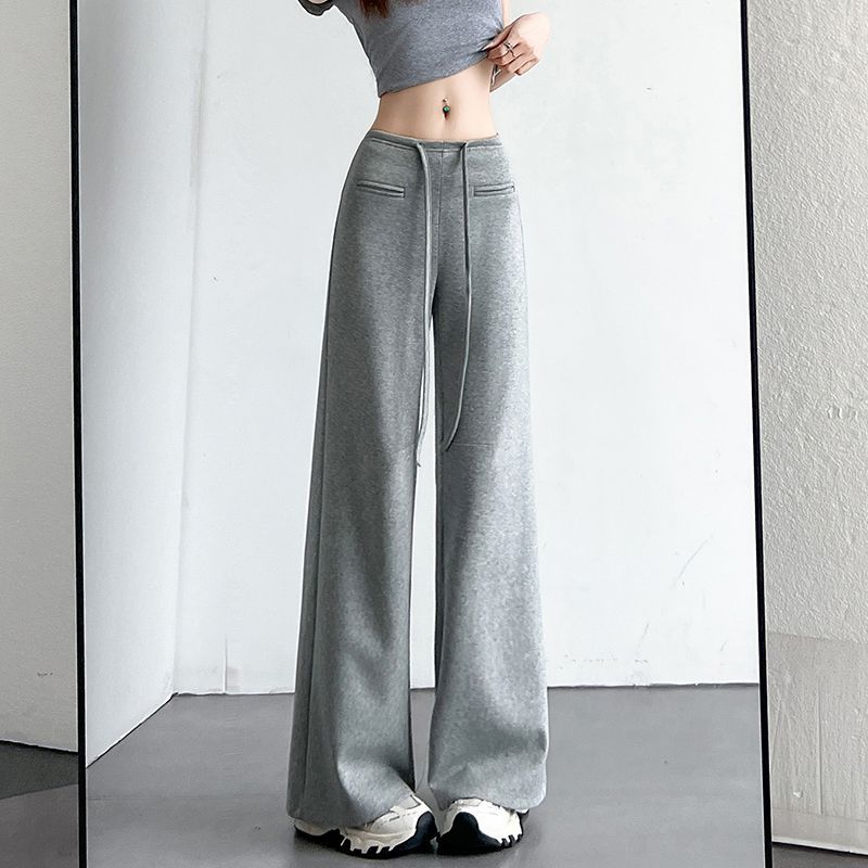 美式微喇高腰顯瘦垂感休閑衛褲慵懶闊腿褲-lululam