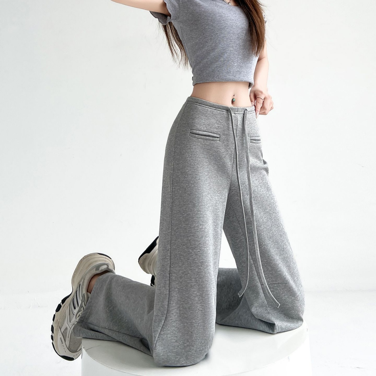 美式微喇高腰顯瘦垂感休閑衛褲慵懶闊腿褲-lululam