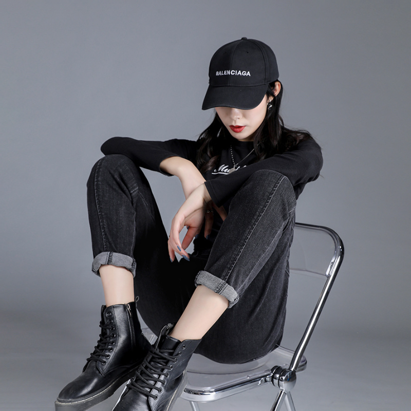 微喇型鬆緊高腰港風顯瘦小脚哈倫牛仔褲-lululam