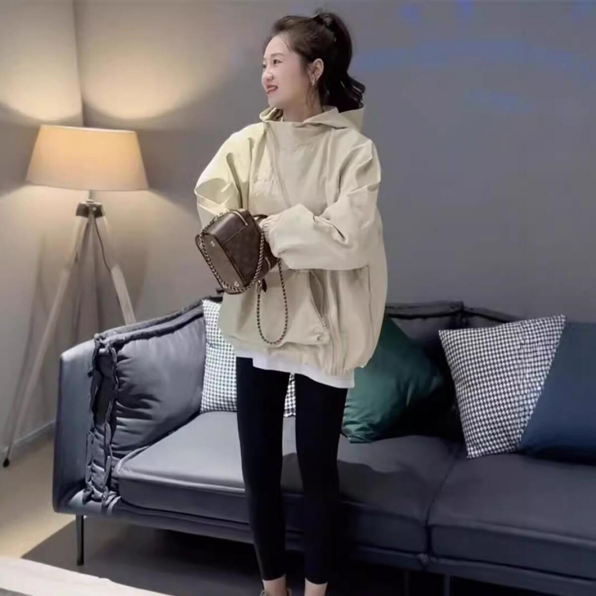 寬鬆連帽薄款透氣拉鏈不規則衝鋒衣外套-lululam