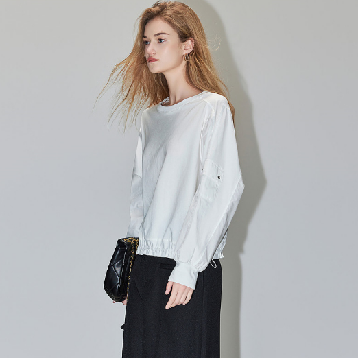 簡約風設計感時尚拼接下擺鬆緊襯衫