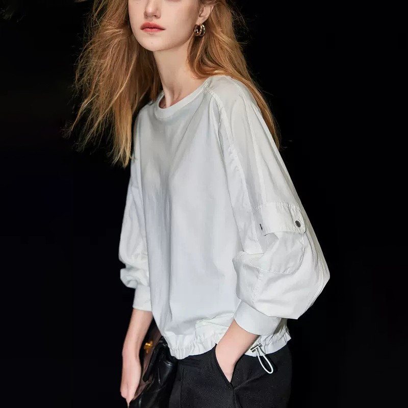 簡約風設計感時尚拼接下擺鬆緊襯衫