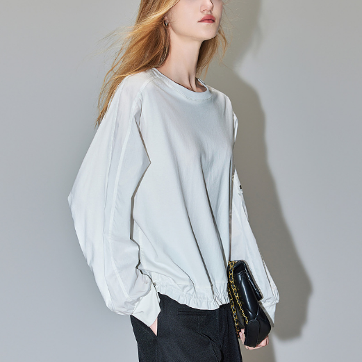 簡約風設計感時尚拼接下擺鬆緊襯衫