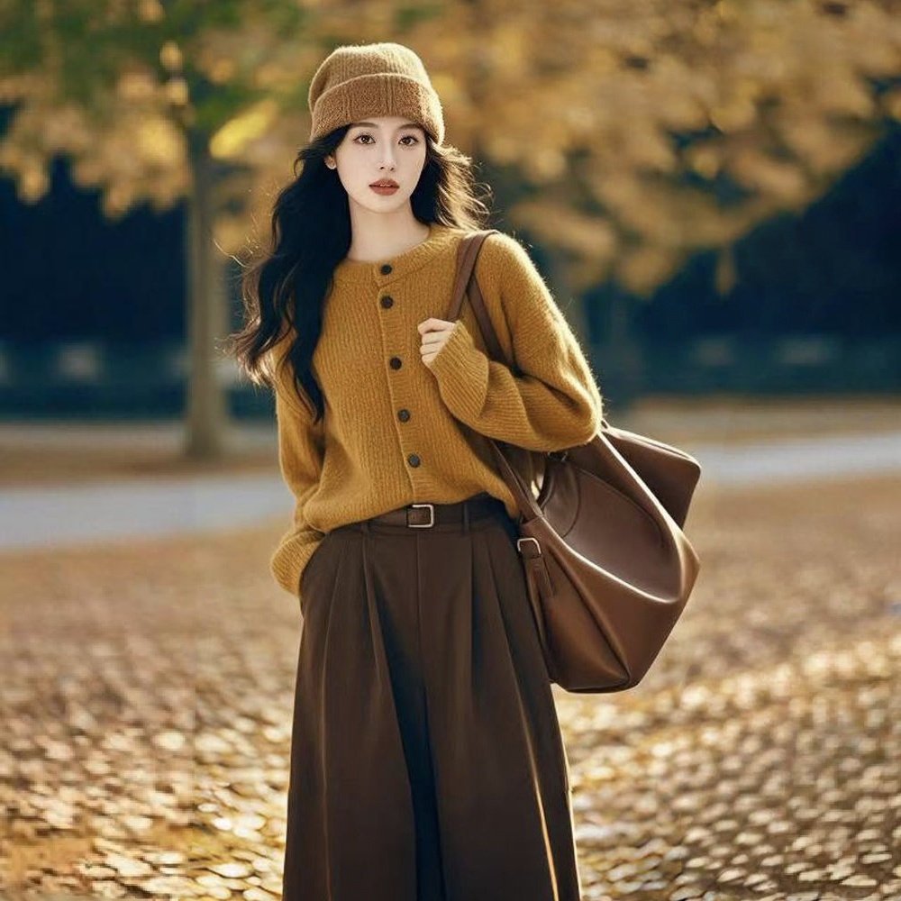 【單件/套裝】韓系溫柔風復古針織毛衣+美拉德色系半身裙兩件套