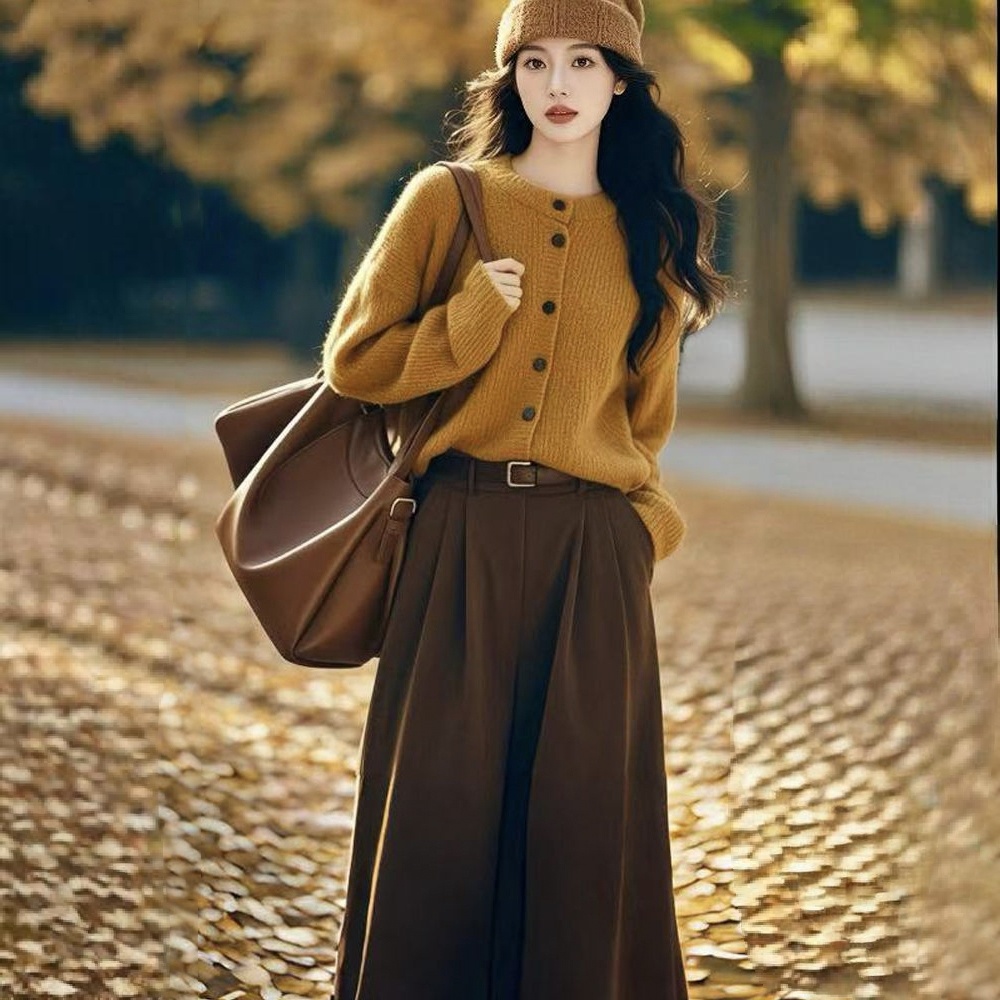 【單件/套裝】韓系溫柔風復古針織毛衣+美拉德色系半身裙兩件套