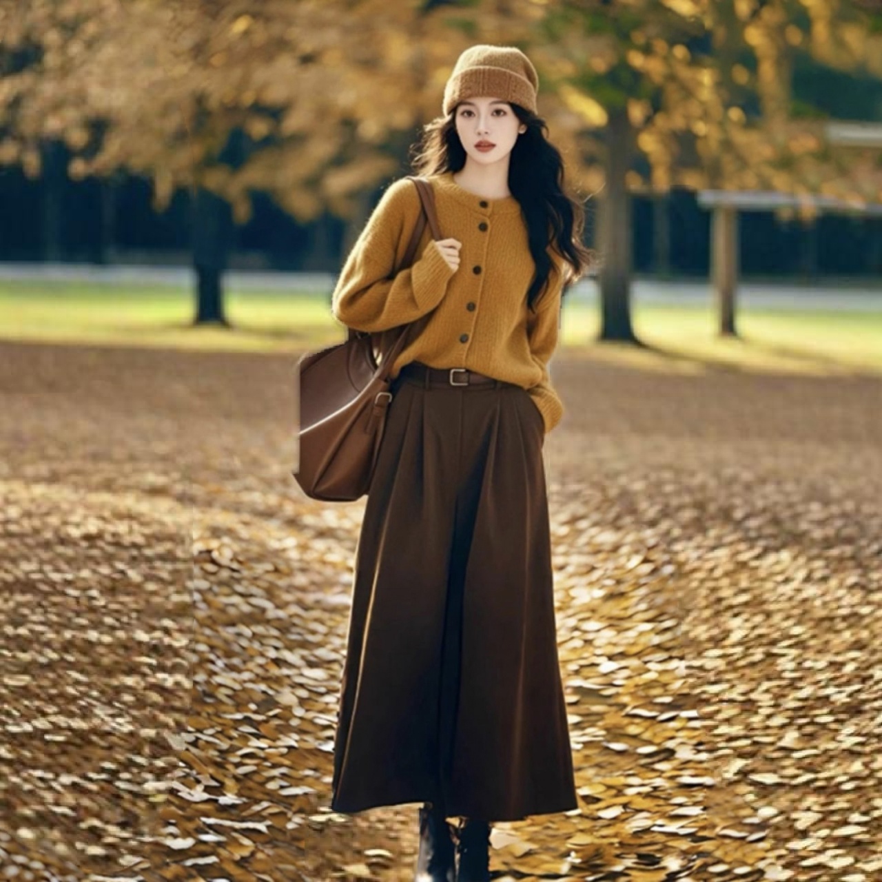 【單件/套裝】韓系溫柔風復古針織毛衣+美拉德色系半身裙兩件套