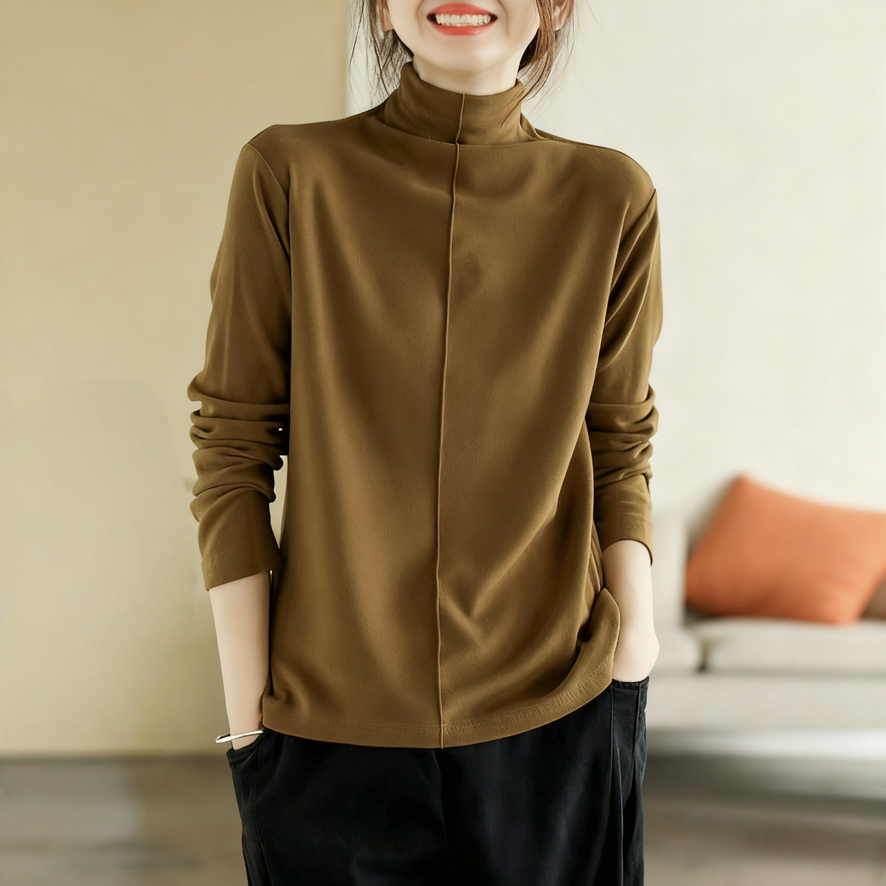 雙面德絨簡約半高領百搭時尚洋氣打底衫