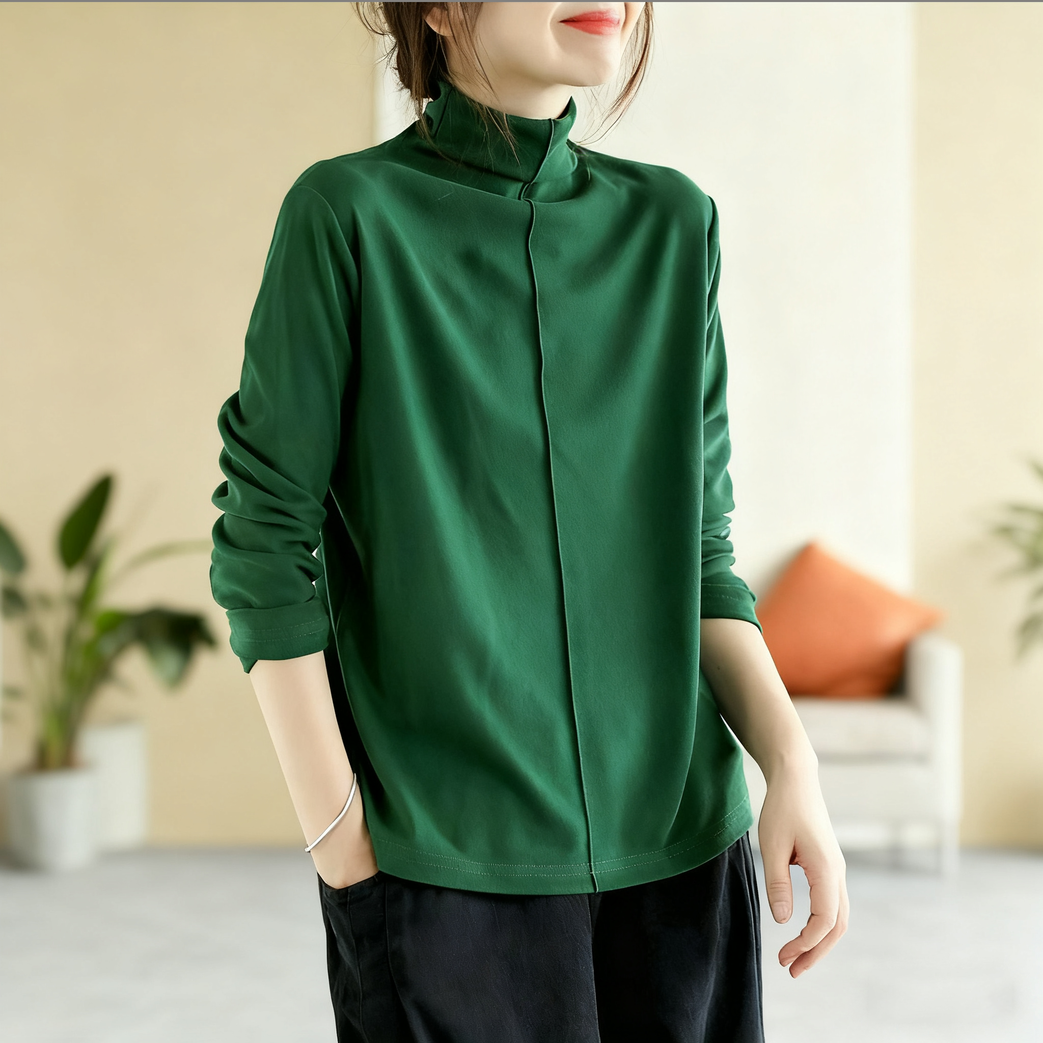 雙面德絨簡約半高領百搭時尚洋氣打底衫