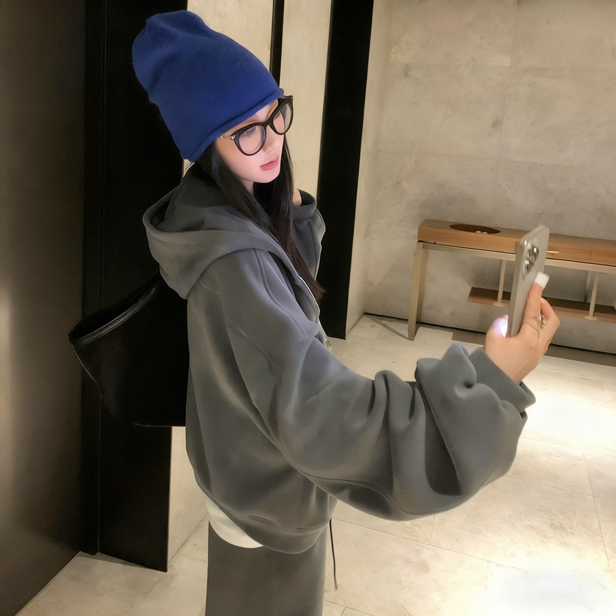 【整套】洋氣時髦大碼顯瘦連帽T+運動休閒闊腿褲兩件套