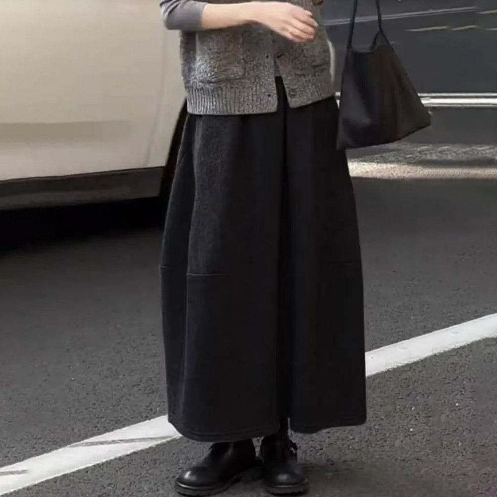 顯瘦寬鬆高腰百搭A字半身裙毛呢花苞裙