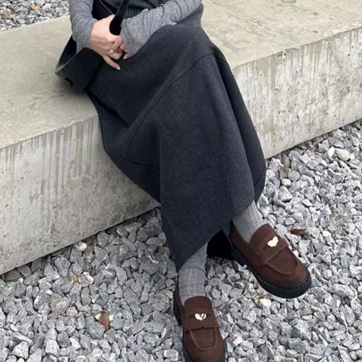 顯瘦寬鬆高腰百搭A字半身裙毛呢花苞裙