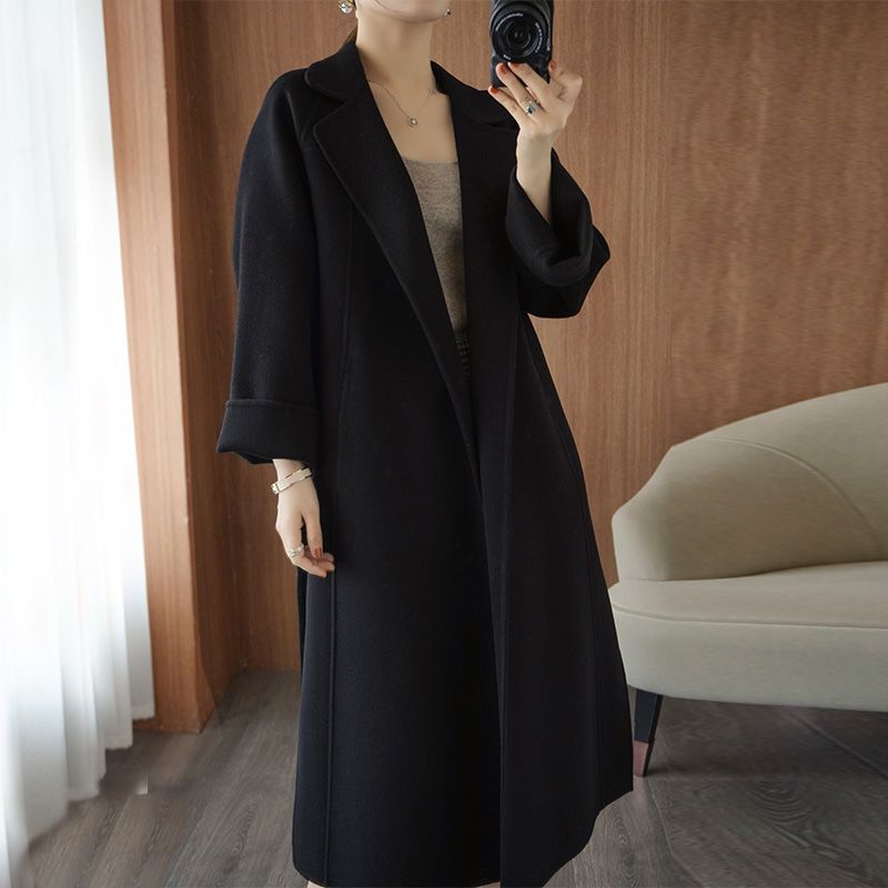 雙面毛呢大衣長版過膝寬鬆大碼毛呢外套