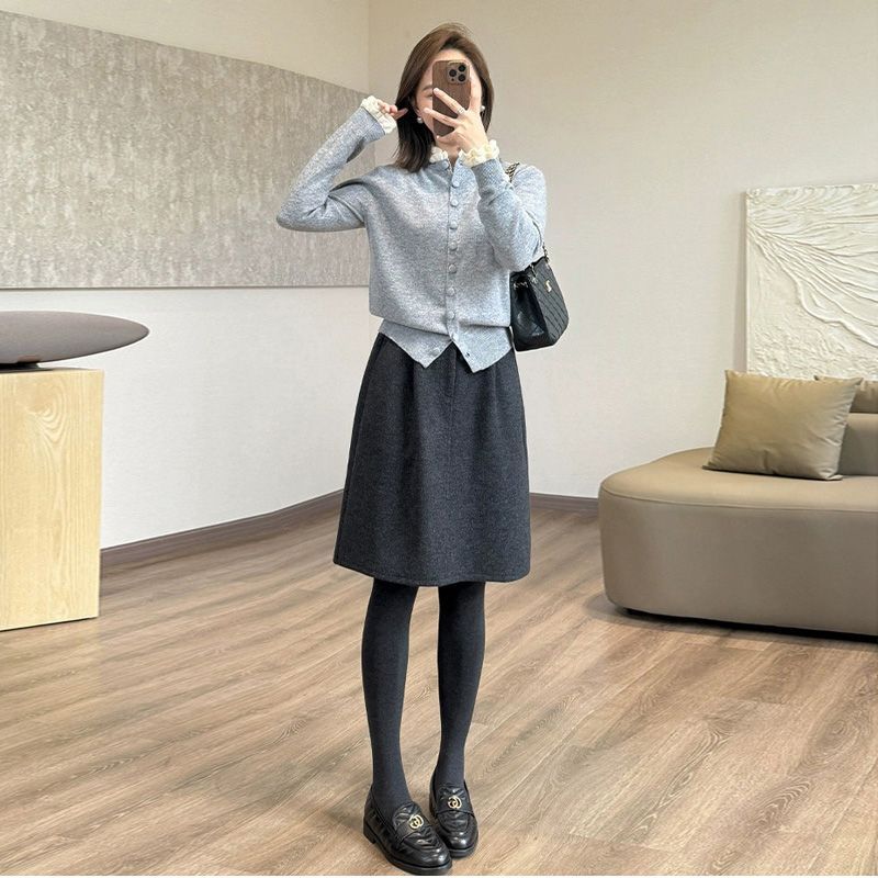 簡約高腰通勤顯瘦藏肉花苞中裙毛呢半身裙