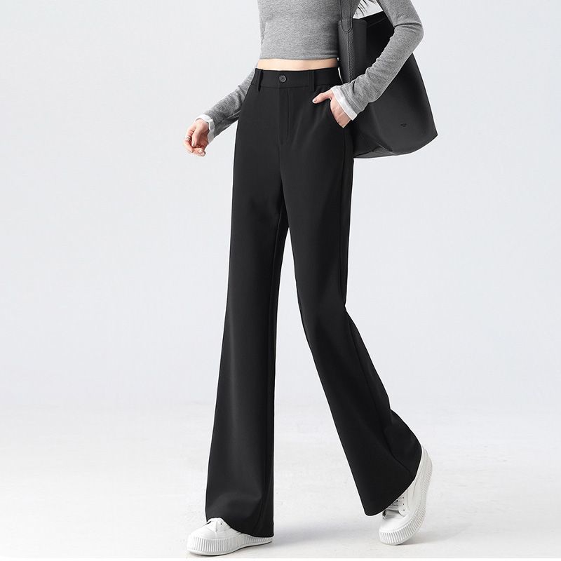 高腰顯瘦垂感彈力休閒黑色西裝喇叭褲